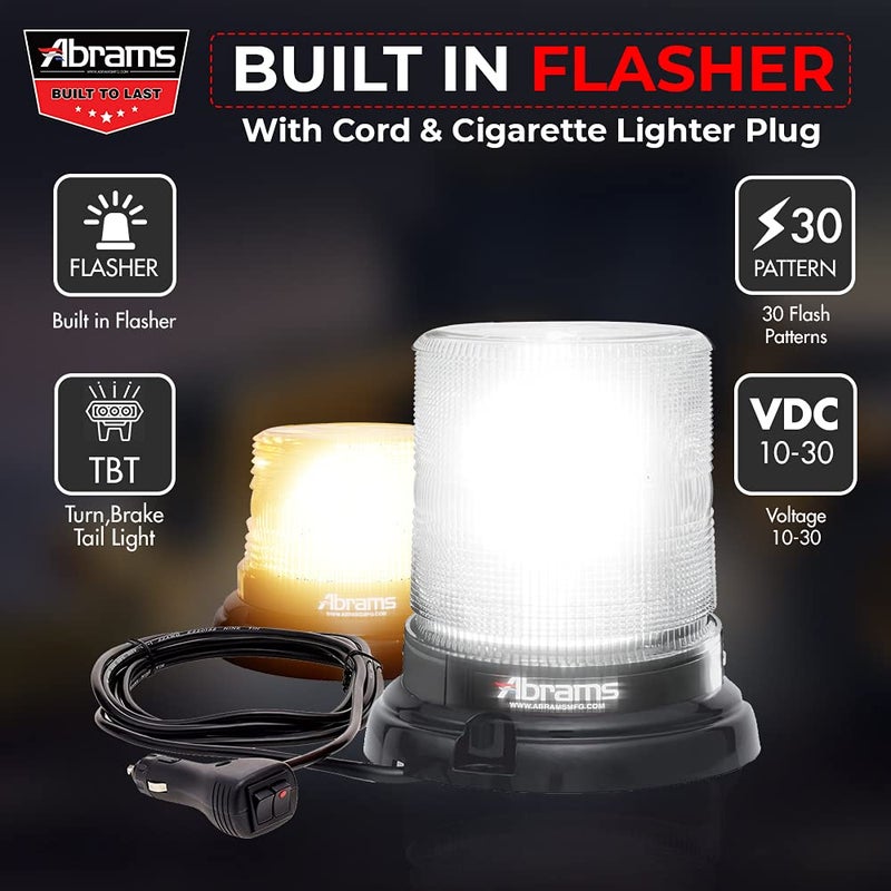 Abrams 7" Inch StarEye LED Beacon Dome [12 LED] [36W] Roof Top Permanent Mount [SAE Class-1] [30+ Flash Patterns] [IP67] Construction Vehicle Cars and Trucks Amber Flashing Warning Strobe Beacon Light - Image 5